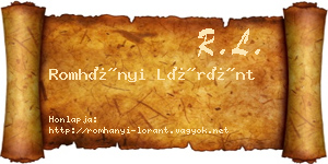 Romhányi Lóránt névjegykártya